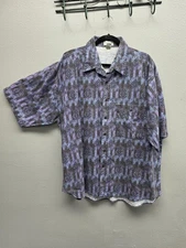 Sostanza Shirt Mens XL Purple Gray Geometric Print Button Up Casual 90s Style
