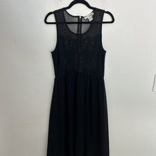 Sans Souci Black Sleeveless Sheer Mesh Embroidered Hi Low Hemline Dress Sz Small