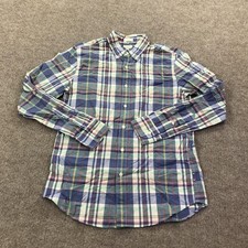 J.Crew Shirt Mens Small Blue Plaid Button Down Slim Secret Wash Organic Cotton