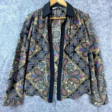 Trina Turk Blouse Womens Medium Colorful Paisley Open Front Maximalist Fun