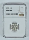 1941 Mercury Dime MS63 FB NGC Brown Label