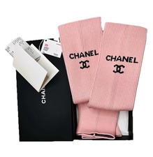 NIB CHANEL PINK LEG WARMERS BLACK LOGO  24C LIMITED EDITION GUARANTEED AUTHENTIC