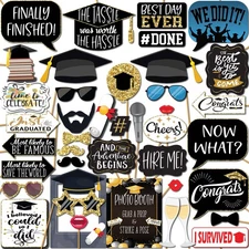 Graduation Photo Booth Props - 41-pc Photobooth Kit with 8 x 10-Inch Sign, 60...