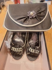 Phase Eight Pearl Trim Peep Satin Toe Court Shoes, Size 6 Matching Handbag