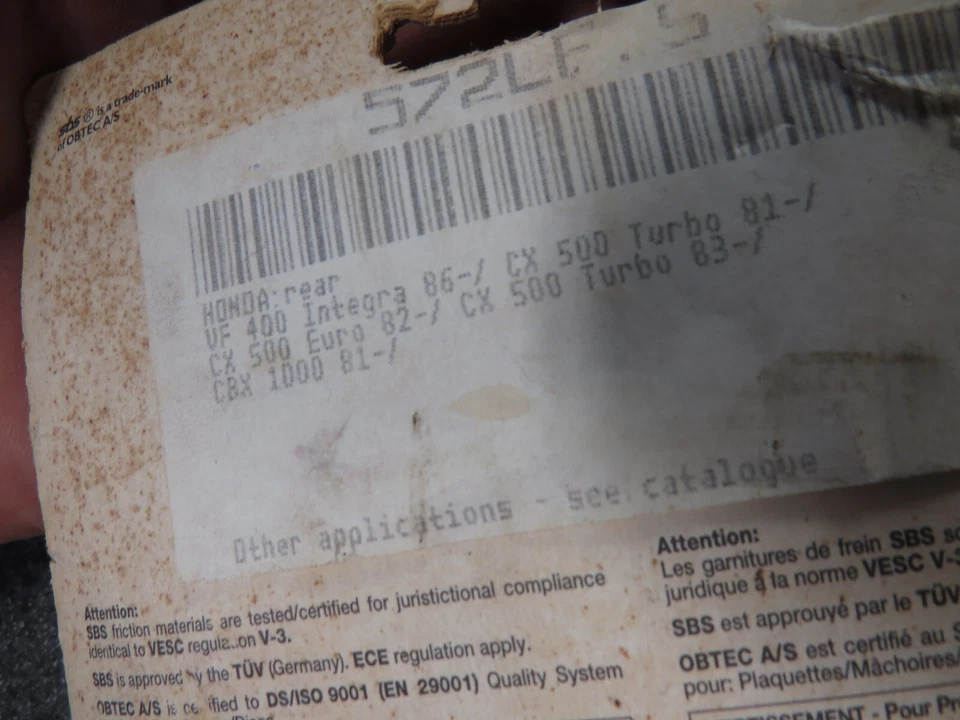 Juego de pastillas de freno traseras SBS para: Honda 1981 CBX1000 82-83 CX500 VF400 572LF Foto 3 de 3