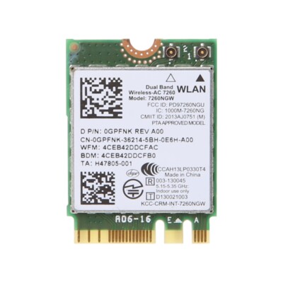 Dell Intel Dual Band Wireless-AC 7260 7260NGW NGFF M.2 Bluetooth-compatible WiFi