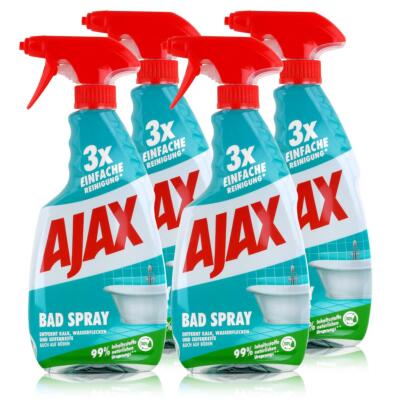 Ajax Bad Spray Badreiniger 500ml - Entfernt Kalk & Seifenreste (4er Pack)