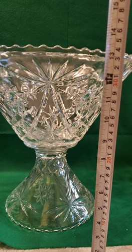 **SALE** VTG 2 PIECE ANCHOR HOCKING EAPC STAR OF DAVID PUNCH BOWL WITH PEDESTAL - Picture 2 of 8