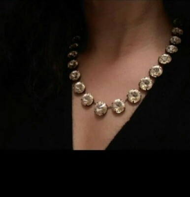 Anna Wintour Silk Beige Rivoli Crystal Necklace Antique Bronze