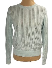 Loft Open Knit Sweater Ice Blue Green Crew Neck Size S Small