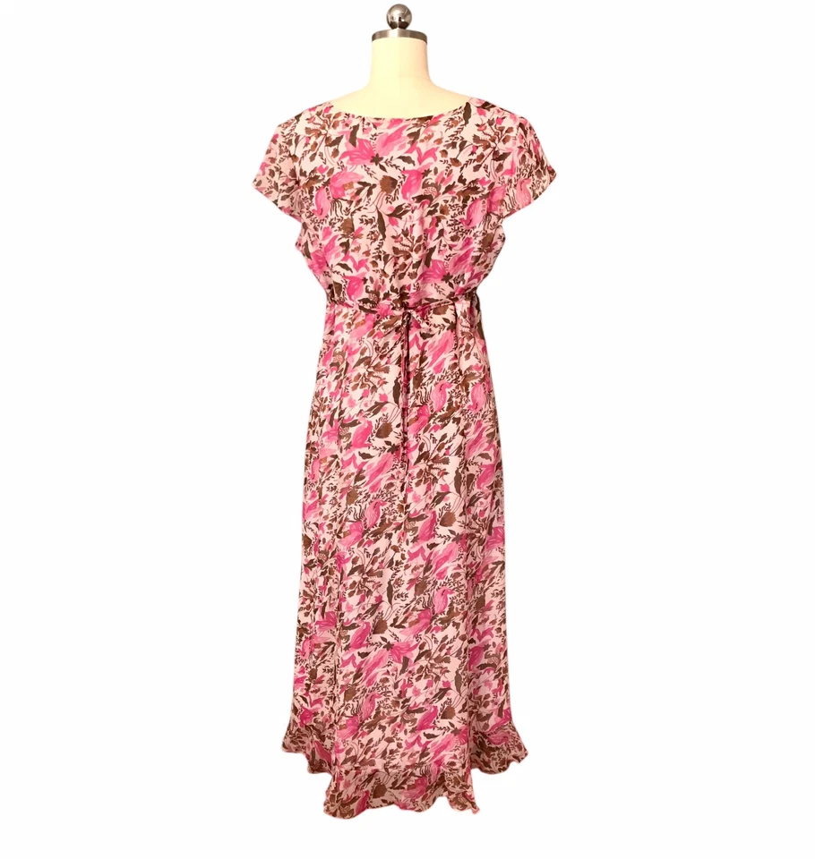 VTG 90’s Y2K Silk Dress Pink Floral Dainty Fairy Pastel Cottagecore Women’s 12 - Image 4 of 4