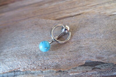 Turquoise Howlite Stone Slave Knocker 316L Surgical Steel  Belly Ring VCH