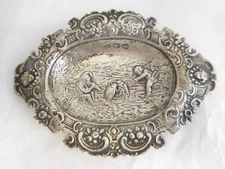 COCKROACHES, PIPER, AND CUPID 800 DUTCH STANDARD SILVER SMALL ANTIQUE PLATE