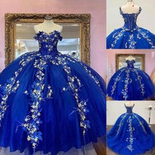 Royal Blue Quinceanera Dresses Sweetheart Flowers Prom Party Sweet 16 Ball Gown