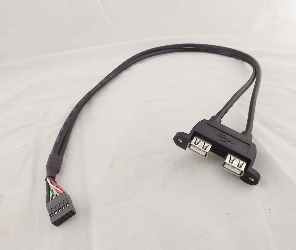 1x Dual USB2.0 A Female to Motherboard 9 Pin Header Cable with Screw Panel Holes - Image 2 of 4