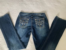 Vigoss New York Sz 5 Denim Jeans Boot Cut Slim Thick Stitch Embellished