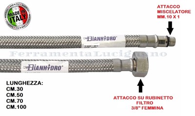 4 Pezzi Tubo Flessibile 3/8" In Acciaio Inox | 20cm+10cm, Alta Pressione Per Rubinetto E Doccia