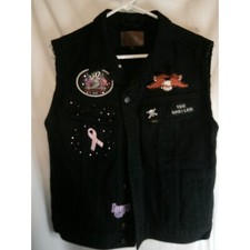 Lee Denim Vest Patches Embellished Sleeveless Biker Motorcycle Vest Small