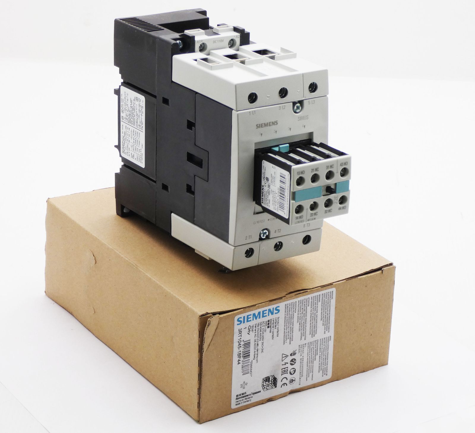 Siemens Sirius 3RT1045-1BF44 37kW 400V 2NO+2NC E: 06 Schütz -unused/OVP-