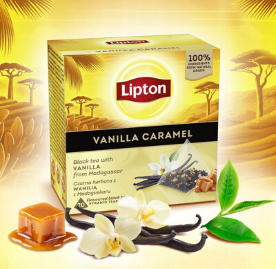 LIPTON TEA - VANILLA CARAMEL MADAGASCAR - 20 PYRAMID BAGS - FLAVOURED BLACK TEA