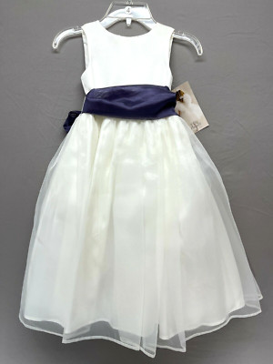 Us Angels Dress Girls Size 4 - Ivory W/ Purple Sash - Wedding Flower Girl Easter