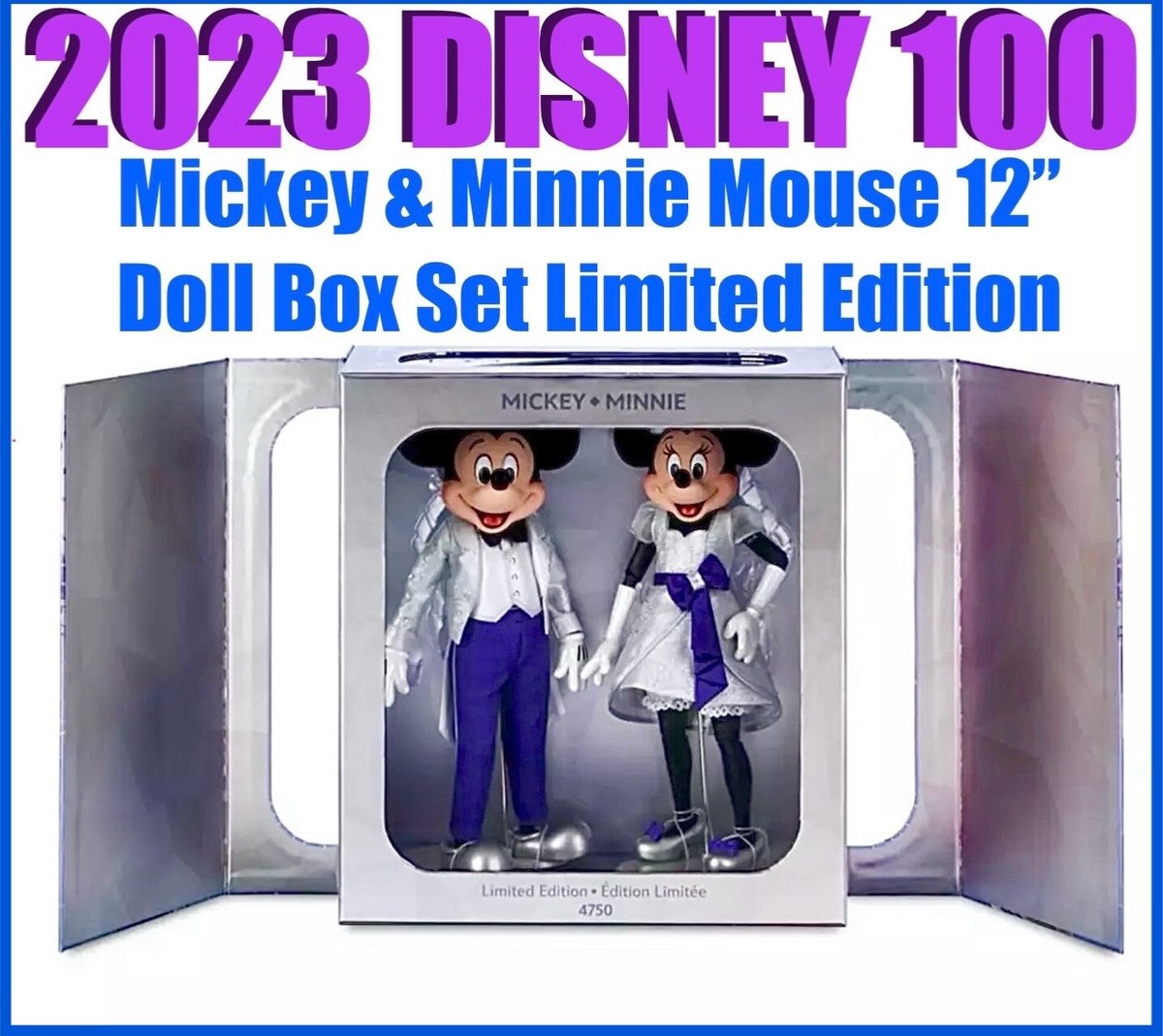 2023 DISNEY 100 MICKEY & MINNIE MOUSE 12” DOLL BOX SET PLATINUM