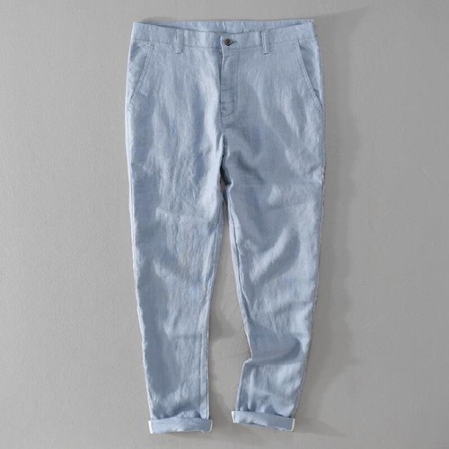 Men Linen Blend Pants Trousers Straight Leg Slim Casual Business Smart - Picture 3 of 17