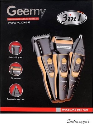 Geemy GM 595 Elektrische Haarschneidemaschine Haarschnitt Pflegeset 3-in-1 Bart Nase & Ohr Trimmen