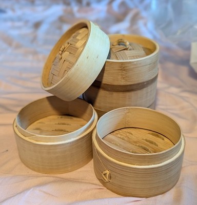 Decorative Cute Mini 2 layer Bamboo Steamers With Lids