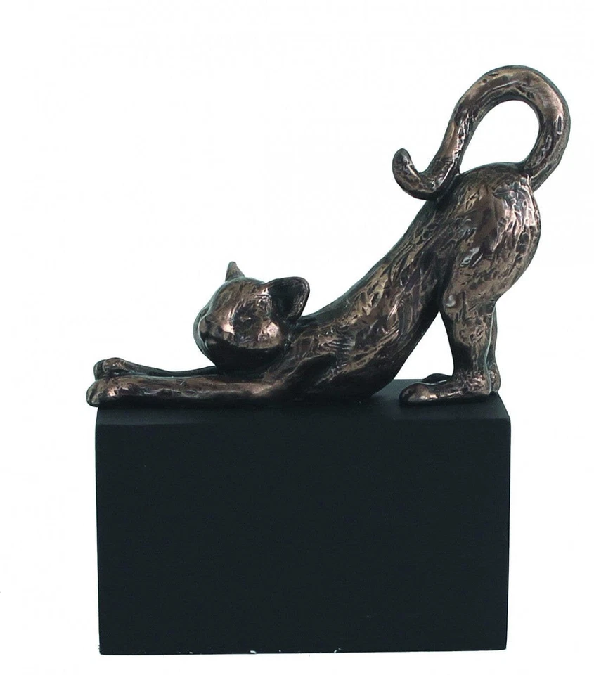 Figurine De Chat En Bronze Sur Cube 11Cm Statue En Résine Fabriquée En Italie - Photo 1/1