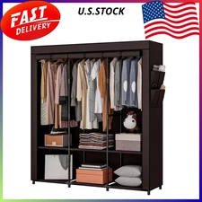 Portable 50" Metal Closet Wardrobe Organizer with Non-Woven Fabric - Coffee