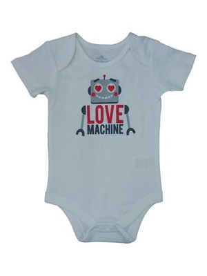 Infant Boys White Robot Love Machine Bodysuit Baby Valentines Day Creeper 6-9M