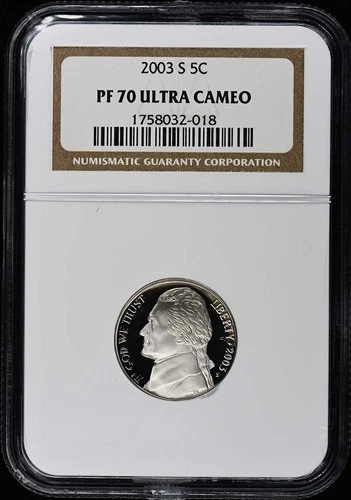 2003-S Jefferson Nickel 5C NGC PR70DCAM