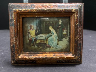 4''x3'' Miniature Florentine Framed Italian Picture Vintage Baroque Blk/Gold Frame