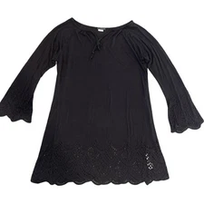 Venus Black Long Sleeve Tunic Dress Scalloped Hem Bell Sleeve Medium