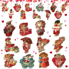 Vintage Holiday Wooden Ornaments Set - 24 Pcs for Valentine's, Easter, St. Patri