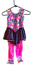 Girls Dance Costume Childs Large Pink Black Leopard Jazz Tap Outfit