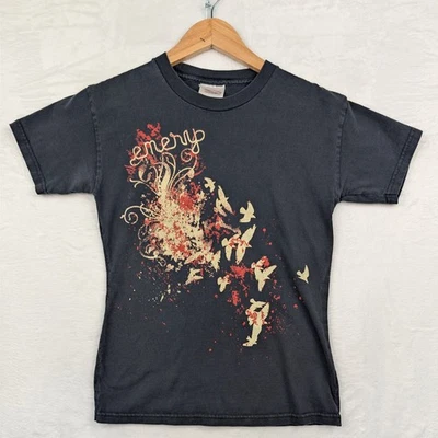 VTG Hanes T-Shirt Women's XXS Faded Black Emery Band Graphic Emo Baby Tee Y2K - Image 1 of 4