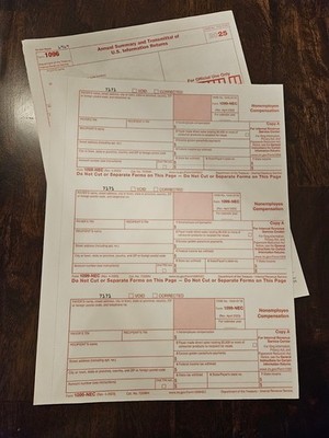 2025 IRS Tax Form Reporting Package- 3 - 1099-NEC, 1 Form 1096 and 3 envelopes