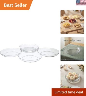 9'' Clear Plastic Saucer Plant Drip Tray, Low Pie Plate, Floral Flower Dish, W...