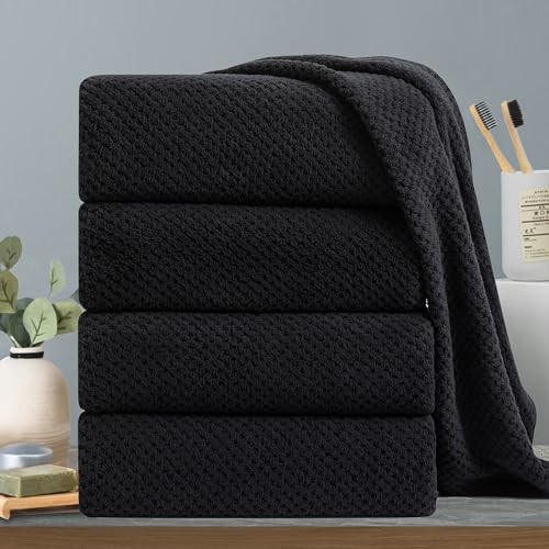 Luxury 600 GSM Black Bath Towel Set - 4-Piece 35x70 Inches