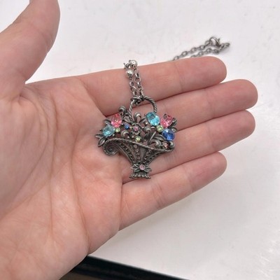 Vintage Coro Flower Basket Pin Brooch Necklace Jewelry Collectible Jewels Floral