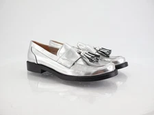 Franco Sarto Lucia Tassel Loafer Women Size 9 Silver Vegan Leather Block Heel