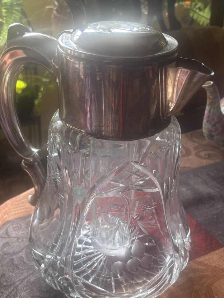 Antigo alemão D.R.G.M. Refrigerador de vinho cristal banhado a prata - Imagem 3 de 4