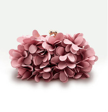 Pink Silk Satin Petal Evening Bag With Detachable Crossbody Chain Clutch