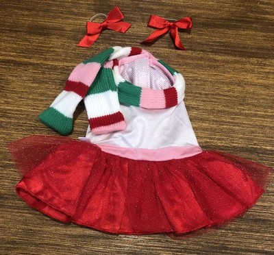 Build A Bear Pink Red Green White Rare Holiday Christmas Dress w Scarf & Bows