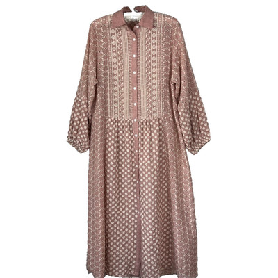 Zara Dress Women's Small Midi Embroidered Balloon Sleeve Malina Button Up
