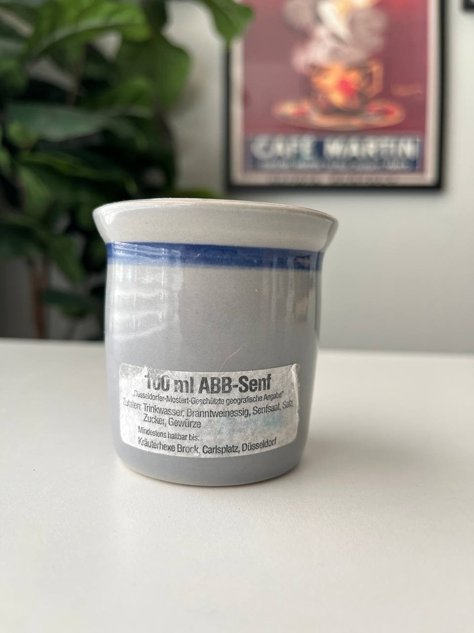 Vintage ABB Senf Mustard Crock 100ml German Stoneware Düsseldorf Blue Gray image 2