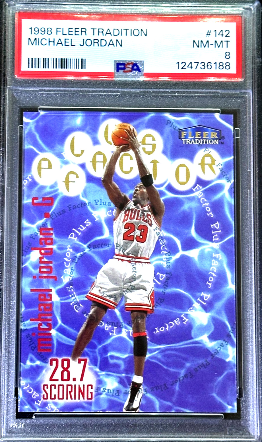 1998 Fleer Tradition PLUS FACTOR #142 MICHAEL JORDAN PSA 8 New Slab