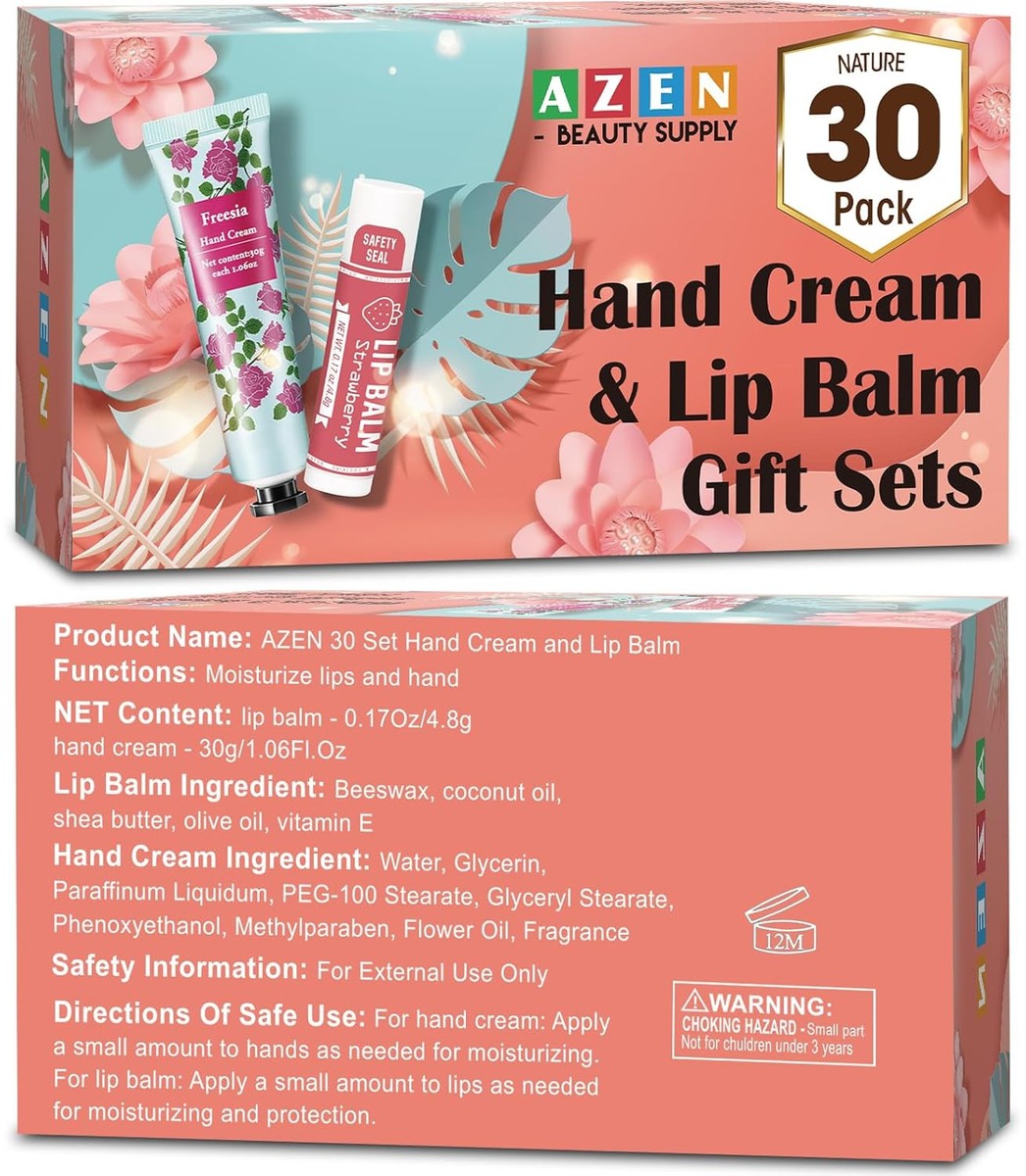 AZEN 30 Sets Hand Cream Bulk and Lip Balm Set, Bridal Shower A